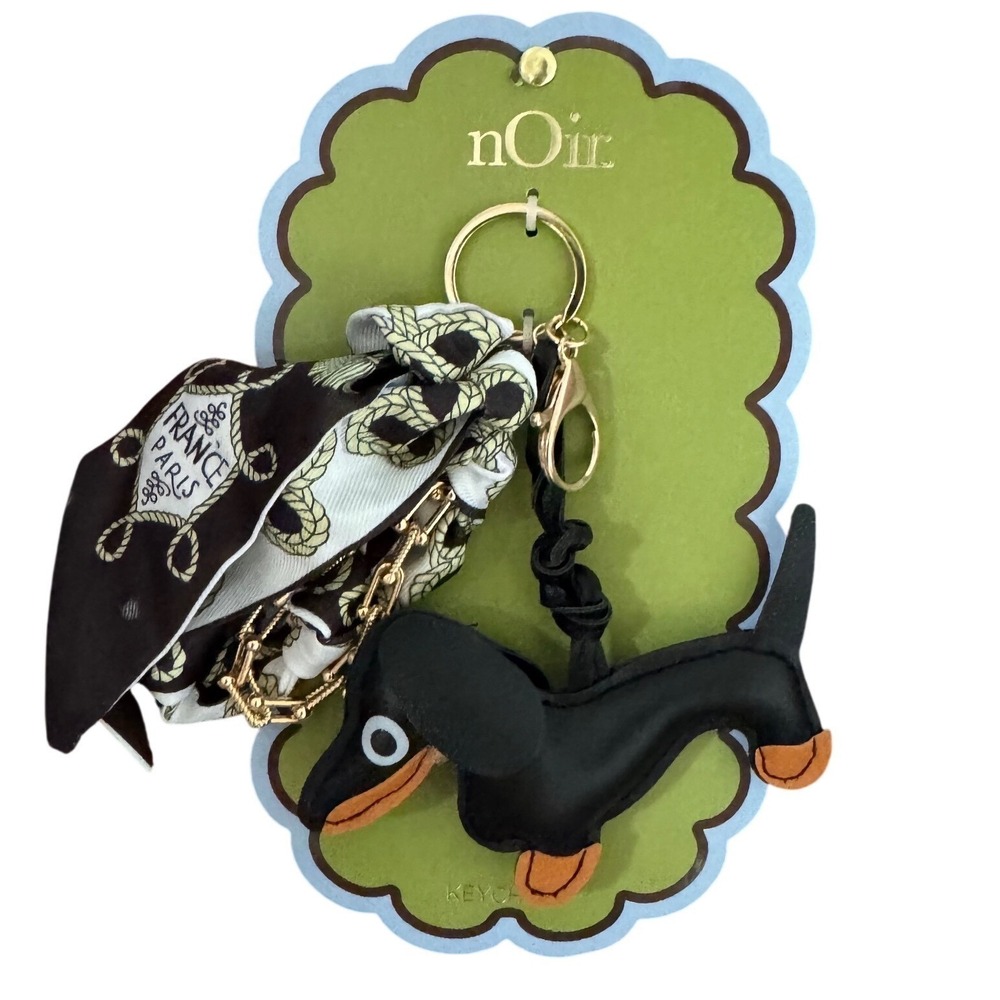 Charm Bag Key Chain Black Daschund Scarf Paris France NWT